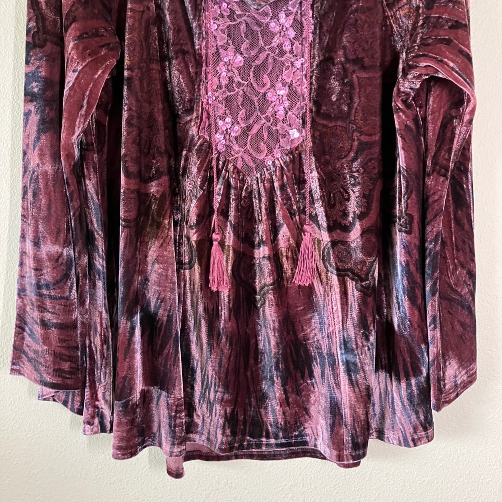 UNITY Velour Babydoll Top 2X Flare Sleeve Y2K Fairy Grunge Whimsigoth Purple - Picture 4 of 10